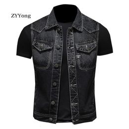 Men's Vests Spring Summer European Style Retro Black Slim Bomber Denim Vest Coat Men Waistcoat Classical Jean Jacket Casual Gilet Homme 230826