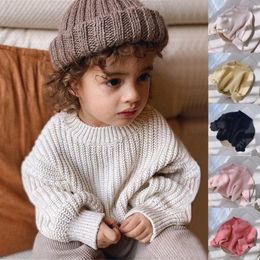 Pullover Baby Girls Boys Knit Sweater Blouse Pullover Sweatshirt Warm Crewneck Long Sleeve Solid Tops Clothes For Infant Toddler Children 230826