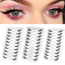 False Eyelashes 10 Pairs 3D Effect Natural Curly Fluffy Eyelash Extension Faux Mink Hair Cat Eye Wispy Half Lashes For Girl