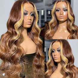 Glueless Highlight 613 Brown Wig Body Wave Lace Front Wig HD Transparent Lace Wig 13x4 Colored Human Hair Wigs for Women