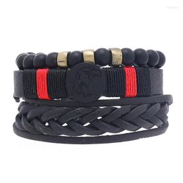 Bangle 3pcs/set Vinatge Gothic Punk Multilayer Leather Bracelet Men Retro Braided Weave Charm Bracelets Bangles Wristbands Jewelry