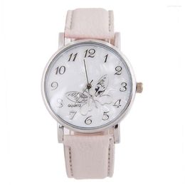 Wristwatches Fashion Butterfly Women Watches 2023 Simple Brown Quartz Watch Vintage Leather Ladies Clock Reloj Relogio Femin