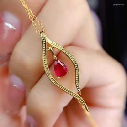 Chains FS Natural Ruby Leaf Pendants Necklace S925 Sterling Silver With Certificate Fine Fashion Charm Jewellery For Women MeiBaPJ