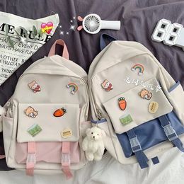 School Bags Korean Version of Cute Fashion Women's Backpacks 2023 Brooch Pendant High Students Ins Wind Sen Japanese System 230826