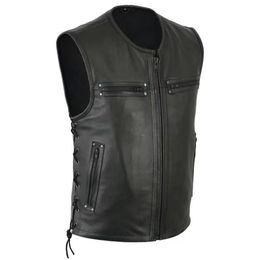 Men's Vests 2023 Solid Colour Mens Vest Motorcycle Standing Collar PU Leather Jackets Team Punk Sleeve Tops Male Large Size 5XL 230826