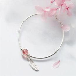 Link Bracelets Literary Feather Strawberry Crystal Silver Colour Temperament Creative Female Sweet Trendy Resizable SBR061
