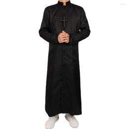 Men's Trench Coats Roman Black Priest Cassock Robe Belt Clergyman Vestments Mediaeval Ritual Wizard Waistsash Cosplay