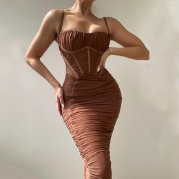 Casual Dresses Strap Dress Spring And Autumn Women 2023 European American Style Sexy Backless Tight Temperament Pleated