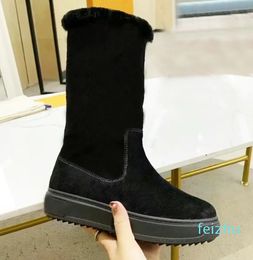 winter wool boots f thick bottom Suede letter Hoes Medium platform Cold resistance designer shoe warmth retention woman Short boot 35-42 With box