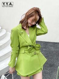 Two Piece Dress Office Ladies Slim Fit Long Sleeve Designer Bowknot Suit Jacket High Waist ALine Shorts Skirt Spring Summer Women Set 230826