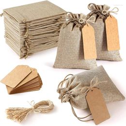 Gift Wrap 25pcs Linen Bundle Pockets Wedding Party Bags Christmas Jewellery DIY Bag Set With Hanging Tags Candy