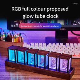 Table Clocks RGB Glow Tube Clock Wood DIY Creative Electronic Desktop LED Digital Alarm Lamp Timer Gift