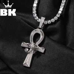 Pendant Necklaces THE BLING KING Iced Eye of Horus Ancien Egypt Ankh Pendant Necklace Big Vintage Zirconia Cross Key Of Life Guardian Jewellery Gift 230826