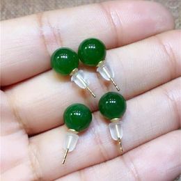 Dangle Earrings 925 Silver Natural Green Jade Swing 10mm Bead Charm Jewellery Fashion Accessories Hand-Carved Man Woman Amulet Gifts