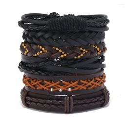 Charm Bracelets WANGAIYAO2023 Vintage Simple Cowhide Hand-woven Bracelet Hand Woven Five-piece Multi-layer Set Male Accessories