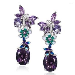 Dangle Earrings Gorgeous Charm Romantic Purple Crystal Butterfly Flower Vintage Elegant For Women Wedding Exquisite Accessories Jewellery