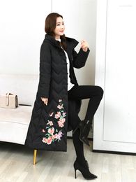 Women's Trench Coats Embroidered Jacket Female In Long Loose Big Yards Down Suit Dish Buckle Winter 929-S