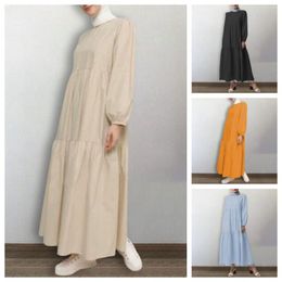 Ethnic Clothing Dress Muslim Eid Solid Color Casual Loose Vestidos Elegant Robe Jalabiya Ramadan Abayas Caftan Kaftan Layered Dresses Women