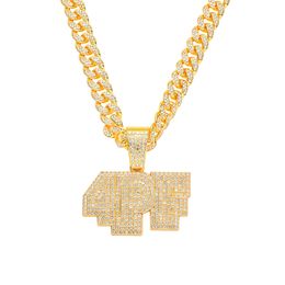 Hip Hop Men Rapper diamond pendant gold necklace shiny 4PF letters pendant square zircon Jewellery night club accessory Sweater Collarbone Cuban chain 50cm 1812
