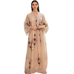 Ethnic Clothing Muslim Evening Dress Sequins Embroidery Long-sleeves Abaya For Women Ramadan Mesh Elegant Party Dresses Real Pos