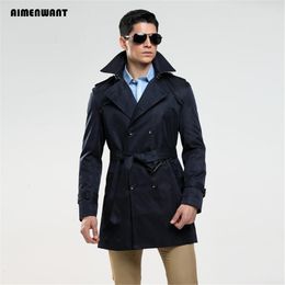 Men's Trench Coats AIMENWANT Fashion Double Breasted Male Design Slim Fit Business Casual Outerwear Plus Size Customised Coat 230826