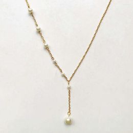 Chains Manmade Plastic Pearl Beads Necklace Gold-color Chain Statement Long Pendant Simulated Handmade