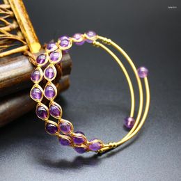 Charm Bracelets Natural Stone Crystal & Bangles Open Summer 2023 Women Purple Wire Wrap Pulsera