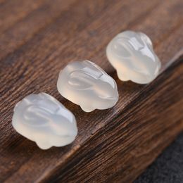 Natural white agate hole is little rabbit diy accessories loose bead jade beads litchi hole