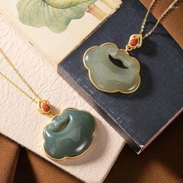 Dangle Earrings Hetian Gray Jade Pendant Necklace Retro Personality Ruyi Safety Lock High-End Pendants Chinese Valentine's Day Gift