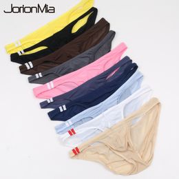 Underpants 5pcs Sexy Men's Briefs Soft Breathable Silk Underwear Hips Up Transparent Jockstrap Colorful Undies Cueca E043 230826