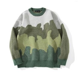 Men's Sweaters 2023 Retro Street Colour Block Wave Pattern Round Neck Sweater Loose Hip Hop Casual