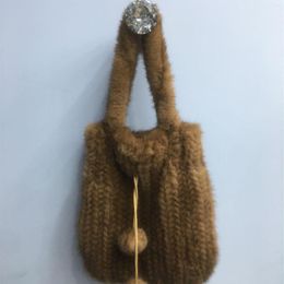 Waist Bags Natural Knitting Handbag With Diamond Beautiful Fashion Luxurious 2023 Cylindrical