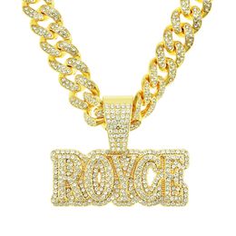 Hip Hop Men Rapper diamond pendant gold necklace shiny ROYCE letters pendant micro-inset zircon jewelry night club accessory Sweater Collarbone Cuban chain 1799