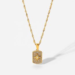 Chains Luxury Jewellery Full Zircon Star Power Square Necklace Stainless Steel 18k Gold Plated Pendant Women