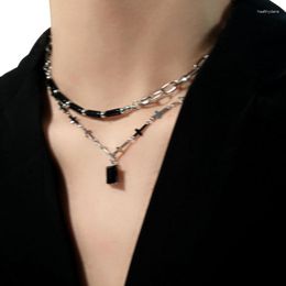 Chains Double-layer Necklace For Women Wearing Cross Dark Summer Advanced Design Fashion Small Pendant Collarbone Chain Trend