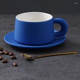 Mugs Rhine Blue Full Matte Fat Handle Ceramic Coffee Cup And Plate