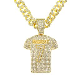 Hip Hop Rapper Men shiny diamond pendant gold necklace No.7 jersey pendant micro-inset full zircon jewelry night club punk 50cm Miami Cuban chain 1780