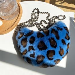 Evening Bags Luxury Real Fur Bag Rabbit Fur Shoulder Bags Leopard Dumpling Bag High Quality Women Plush Handbag Chain Crossbody Handbags 230826