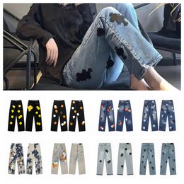 23ss New Mens Jeans Designer Make Old Washed Chrome Straight Trousers Heart Letter Prints Long Style Hearts Purple