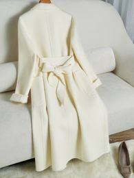 Women's Wool Blends White Double Side Wool Cashmere Coat For Women Slim Long Over Knee Suit Collar Lady Wear Warm Fashion Woollen Coat 230827