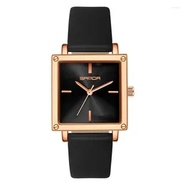 Wristwatches Small Block Waterproof Quartz Watch Women Stainless Steel Leather Strap Fashionable Versatile Simple Watches For Women's