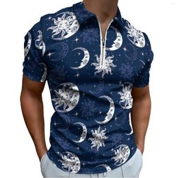 Men's Polos Sun Moon Polo Shirts Retro Print Casual Shirt Date Trending Male Short Sleeve Collar Custom T-Shirts