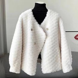 Women's Fur Sheep Coat High Quality Wool Coats 2023 Autumn Winter Thick Warm Plaid Pellet Jacket Lady Elegant Outwear