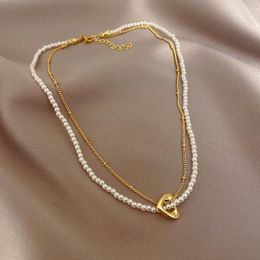 Chains Double-layered Love Pearl Necklace Female 2023 Wave Unique Design Clavicle Chain Personality Accessories