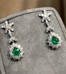 Dangle Earrings LR GUILD Fine Jewellery 18K Gold Green Emerald 2.45ct Gemstones Diamonds Female Drop For Women
