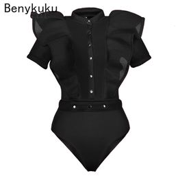 Women's Jumpsuits Rompers Black For Women Gothic Combinaison Femme Sexy Party Body Top Mesh Bodysuit Womens Clothing Romper 230826