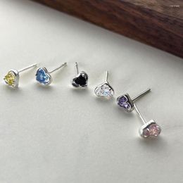 Stud Earrings Simple Geometric Blue Pink White Zircon Heart For Women Ear Jewellery Small Black Earings Fashion Accessories