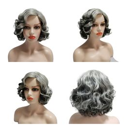 Wig Women's Short Grey and White Middle-aged and Elderly Wigs Set Naturally Loose Short Curly Hair