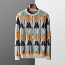 Men's Sweaters ZOCEPT Colour Argyle Sweater For Men Winter Thickened Warm Merino Wool Vintage Round Neck Knitted Jacquard Pullover