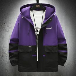 Men's Jackets Purple Windbreaker Men Hooded Lightweight Casual Coats Autumn Streetwear Hip Hop Clothing Trend 230826